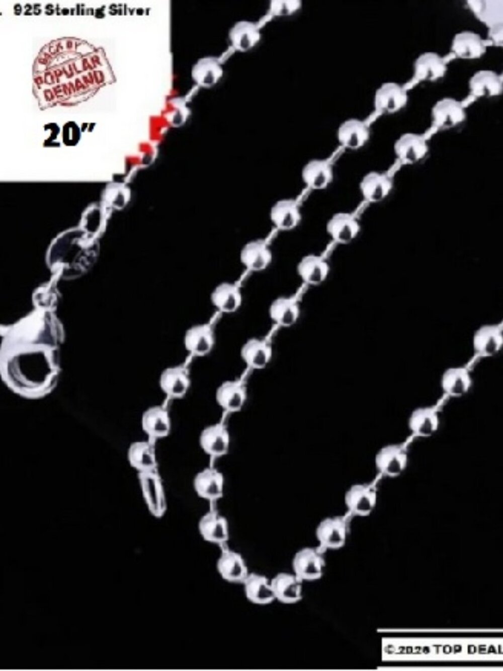 20" Italian .925  Sterling Silver Ball Chain - SS-500